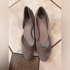 Eileen Fisher gray suede Lily half d’orsay stacked heels size 11